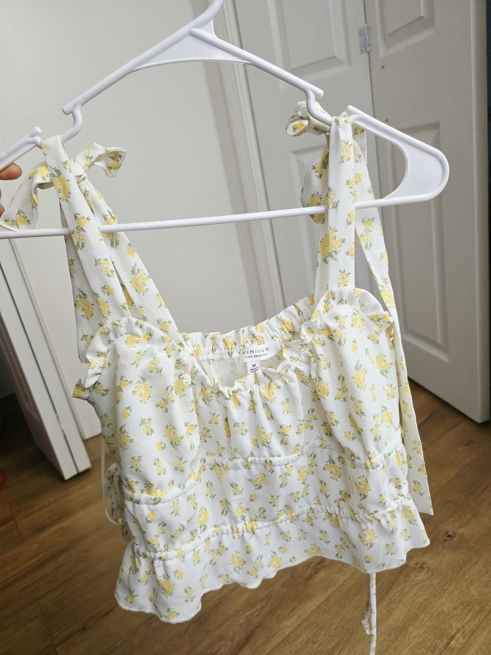 Yellow Floral Tie-Shoulder Crop Top